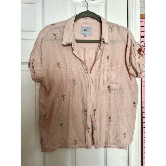Rails Tops - Rails Medium Linen Blend Shirt Button Up Beach Style Light Pink